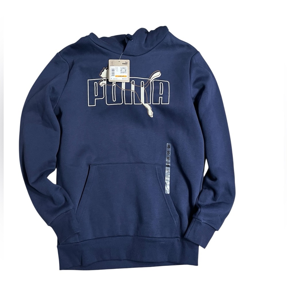 Puma Raised Up Hoodie Mens Small Navy Logo Pullover Sweatshirt NWT